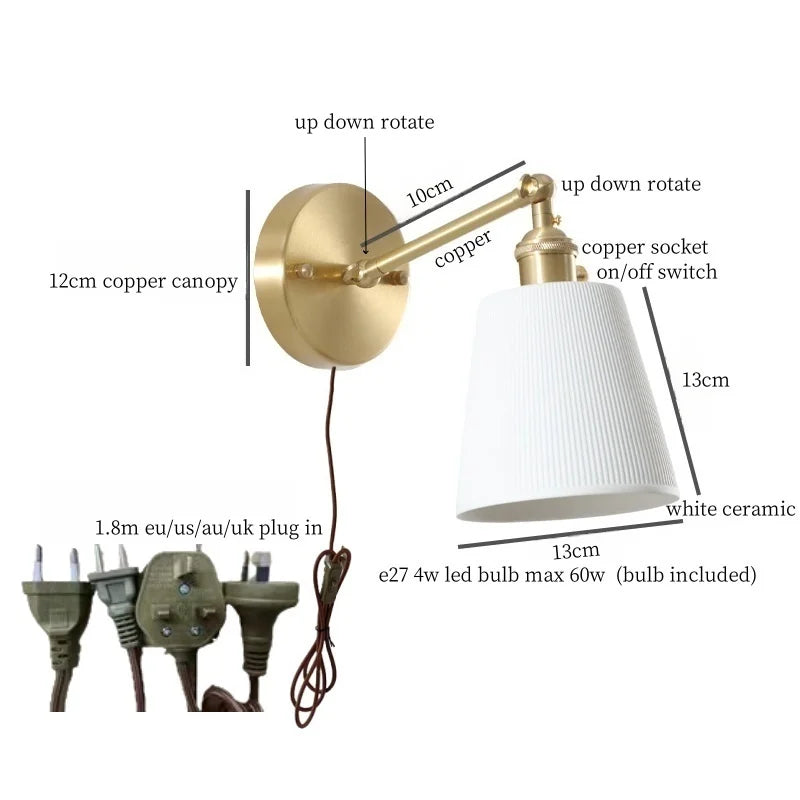Afralia™ White Ceramic LED Wall Sconce - Nordic Copper Minimalist Sconce Light for Home Decor
