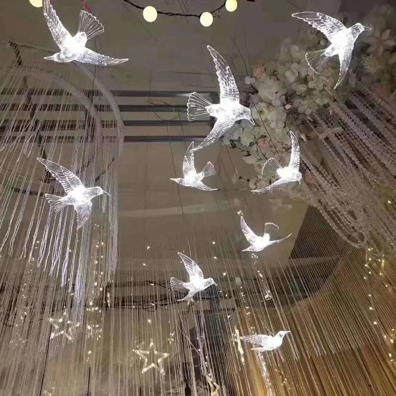 Afralia™ Acrylic Flying Birds LED Lamp for Wedding Party Stage Décor