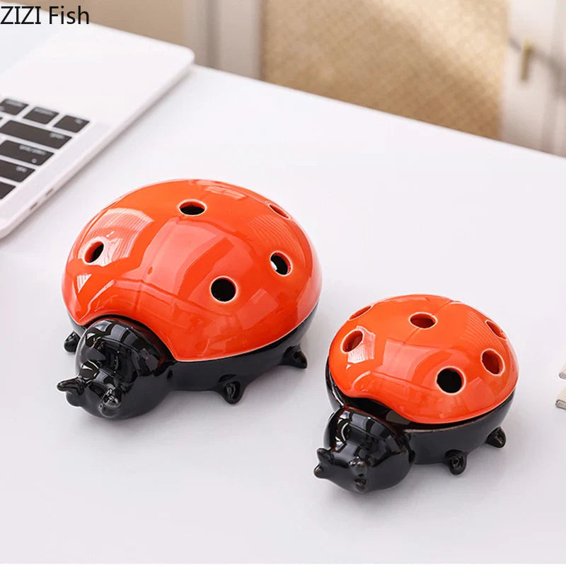 Afralia™ Ladybug Ceramic Ashtray - Windproof Desk Decoration & Smoking Accessory