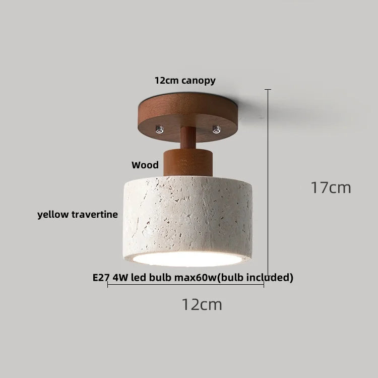 Afralia™ Ellipse Stone LED Ceiling Light Natural Travertine Lamp Plafon