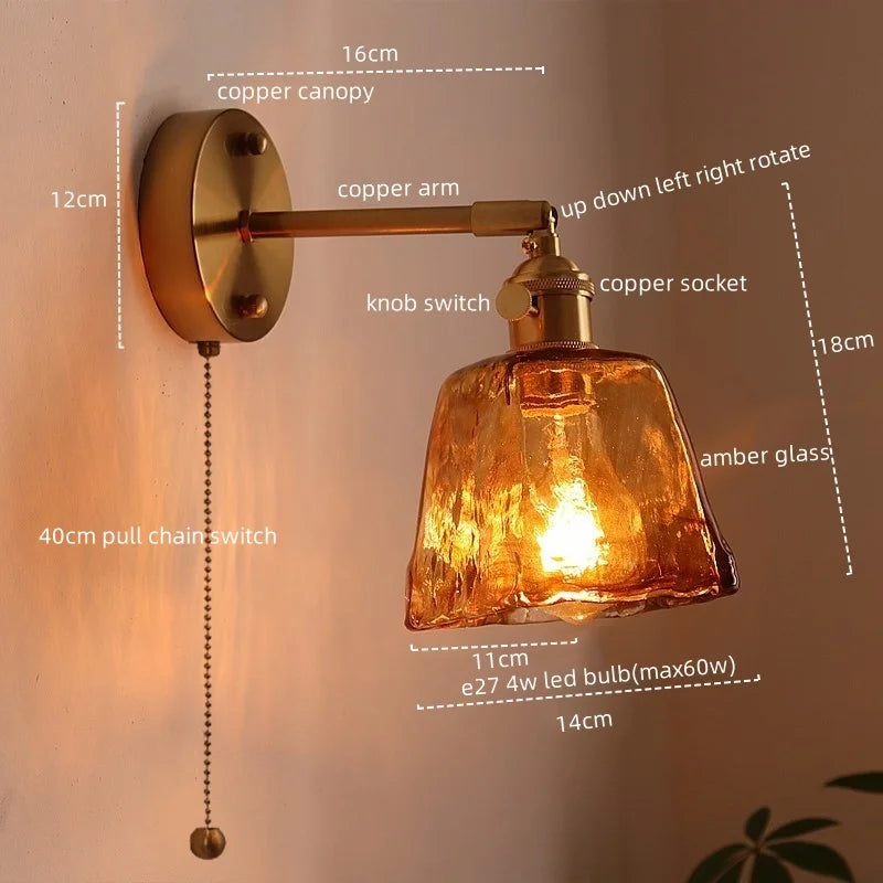 Afralia™ Modern Copper Glass LED Wall Light for Home Decor & Restaurant