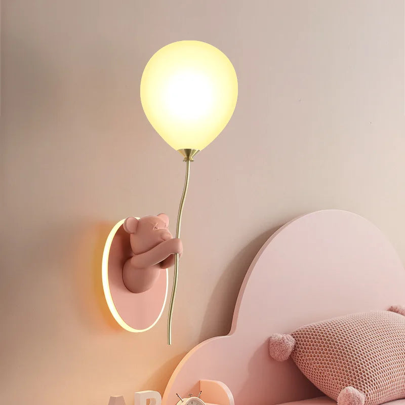 Afralia™ Cartoon Bear Balloon LED Wall Lamp for Children's Room