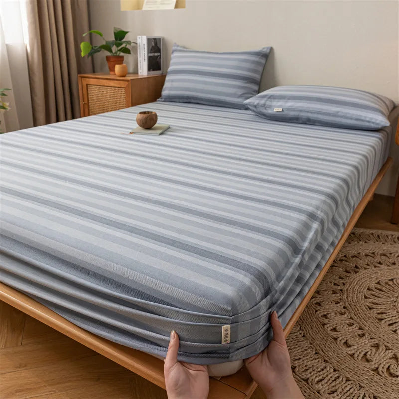 Afralia™ Coarse Cloth Prue Cotton Queen Fitted Sheet Set with Pillowcases