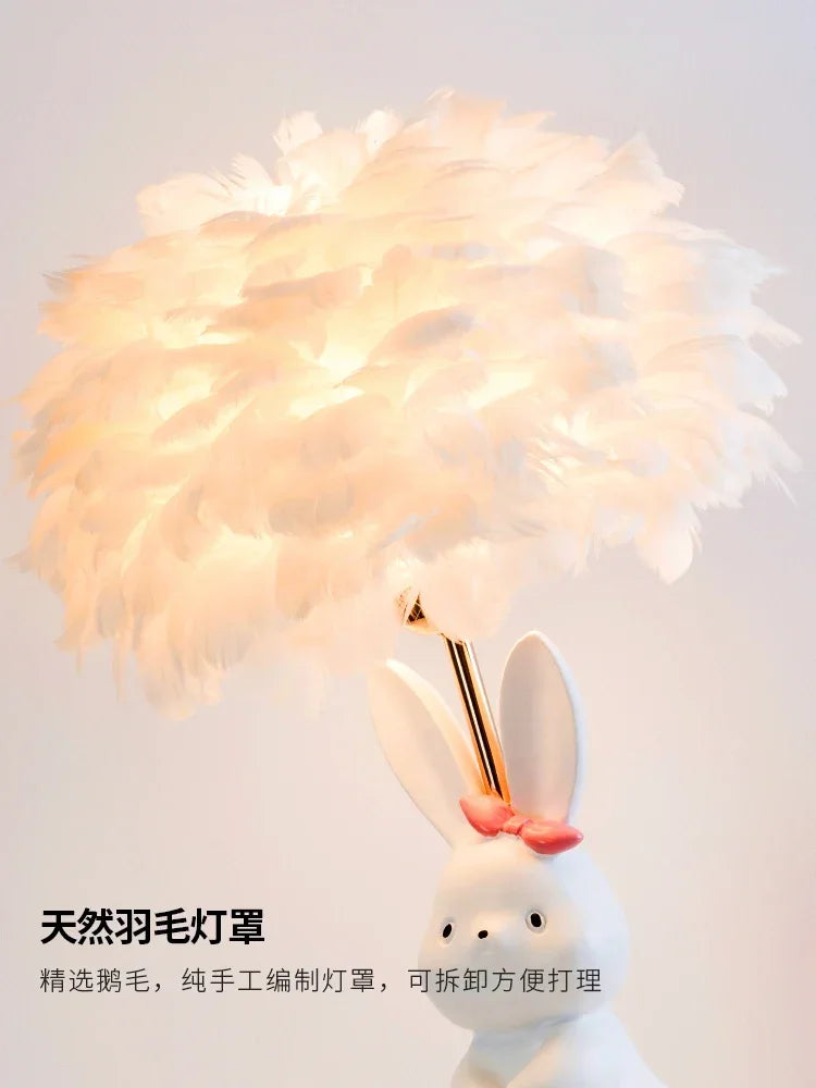 Afralia™ Rabbit Feather Bed Headlight: Cute Girl's Bedroom Desk Atmosphere Light