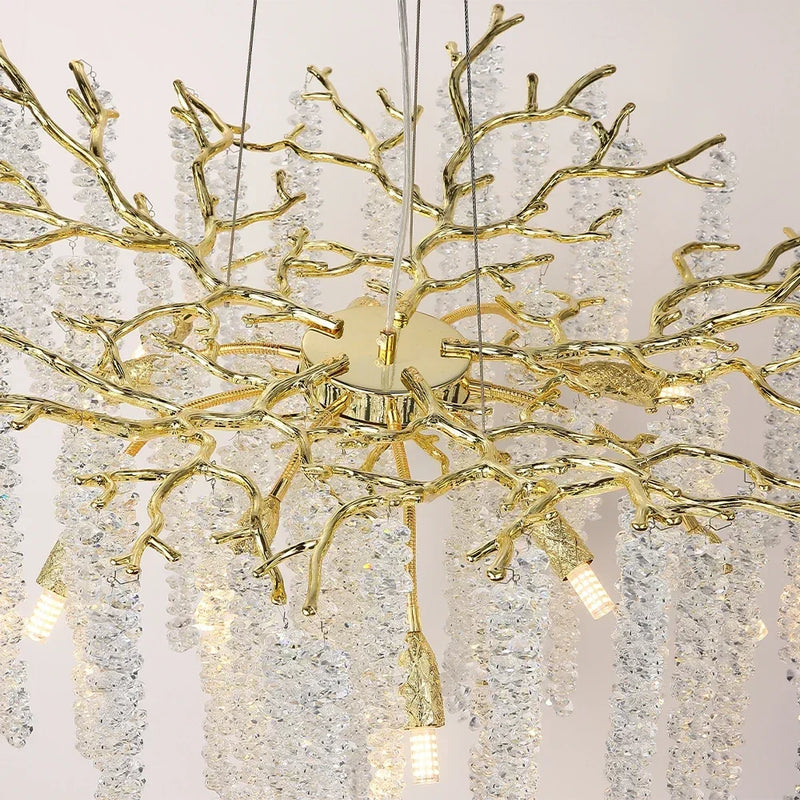 Afralia™ Gold Round Crystal Branches Chandelier