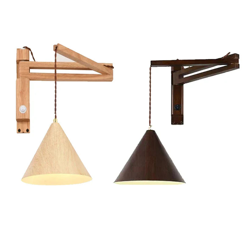Afralia™ Retro Wood+Metal LED Pendant Wall Lamp for Living Room Bedroom Indoor Lighting