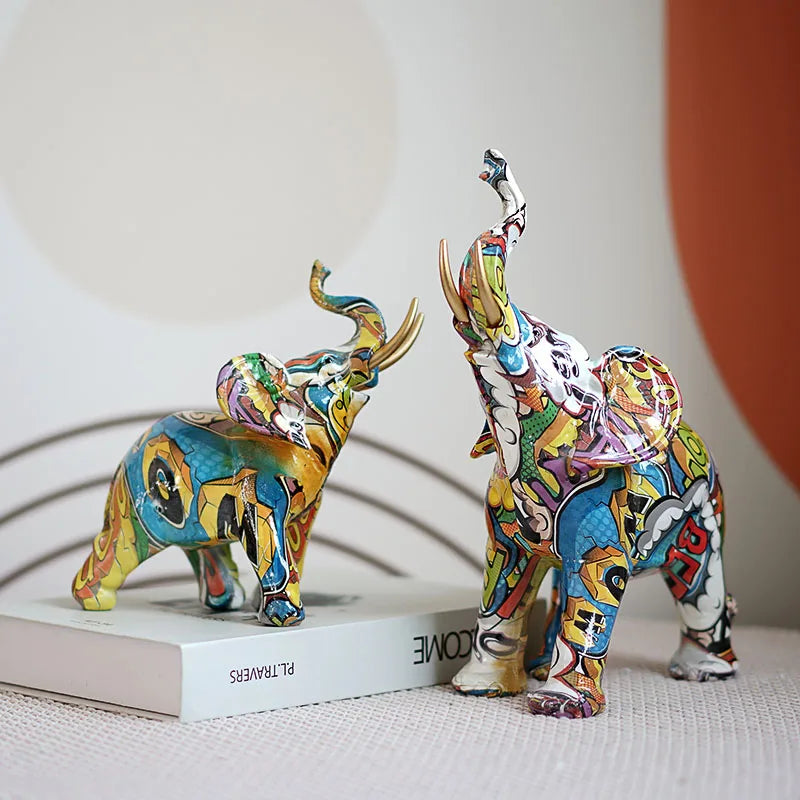 Afralia™ Graffiti Elephant Resin Sculpture for Modern Home Decor