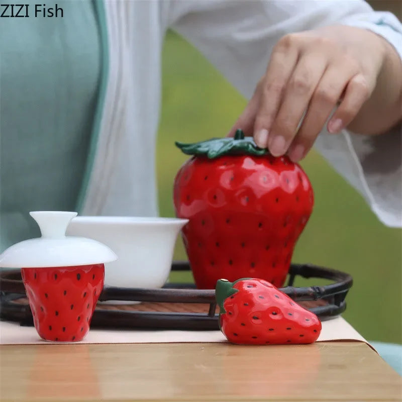 Afralia™ Strawberry Ceramic Food Storage Jar with Seal for Kitchen Organization