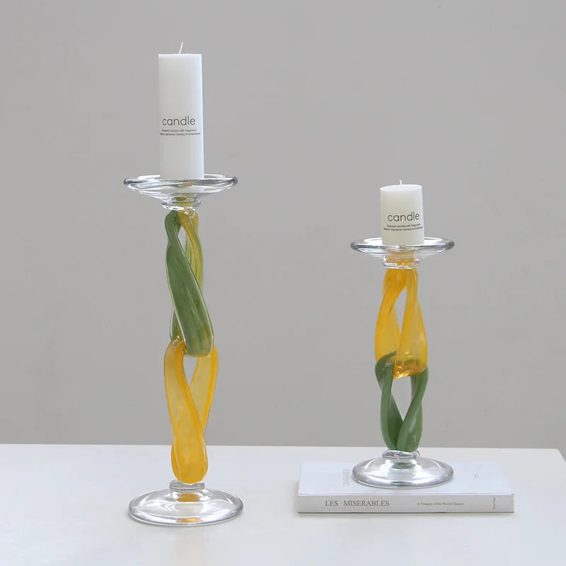 Afralia™ Glass Candlestick Holder Twisted Ornaments Home Decor Candle Holder