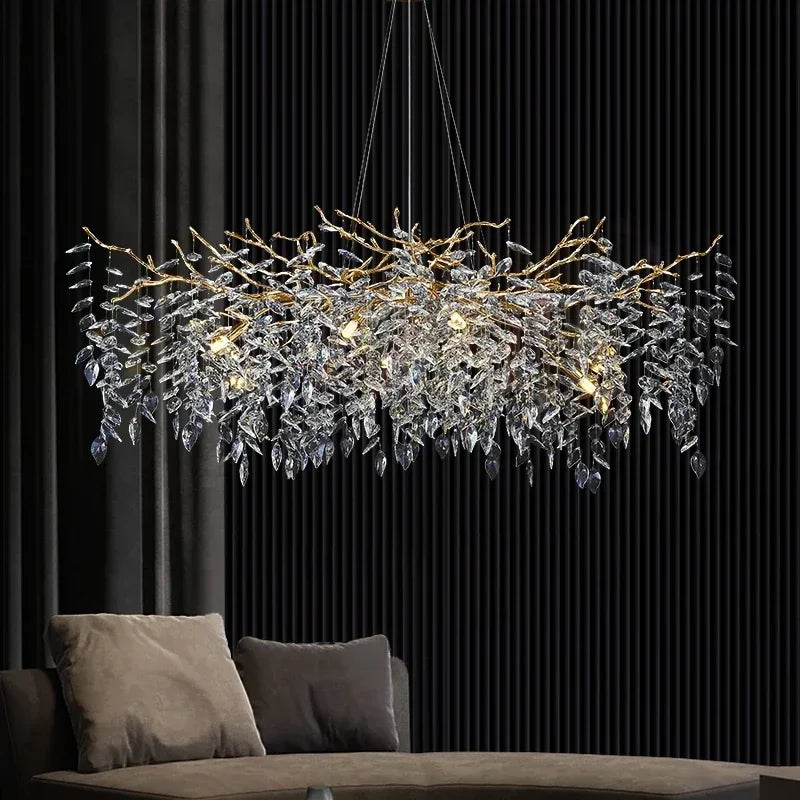 Afralia™ Luxury Crystal Chrome Chandelier Silver Gold LED Tree Branch Chandelier for Living Dining Room