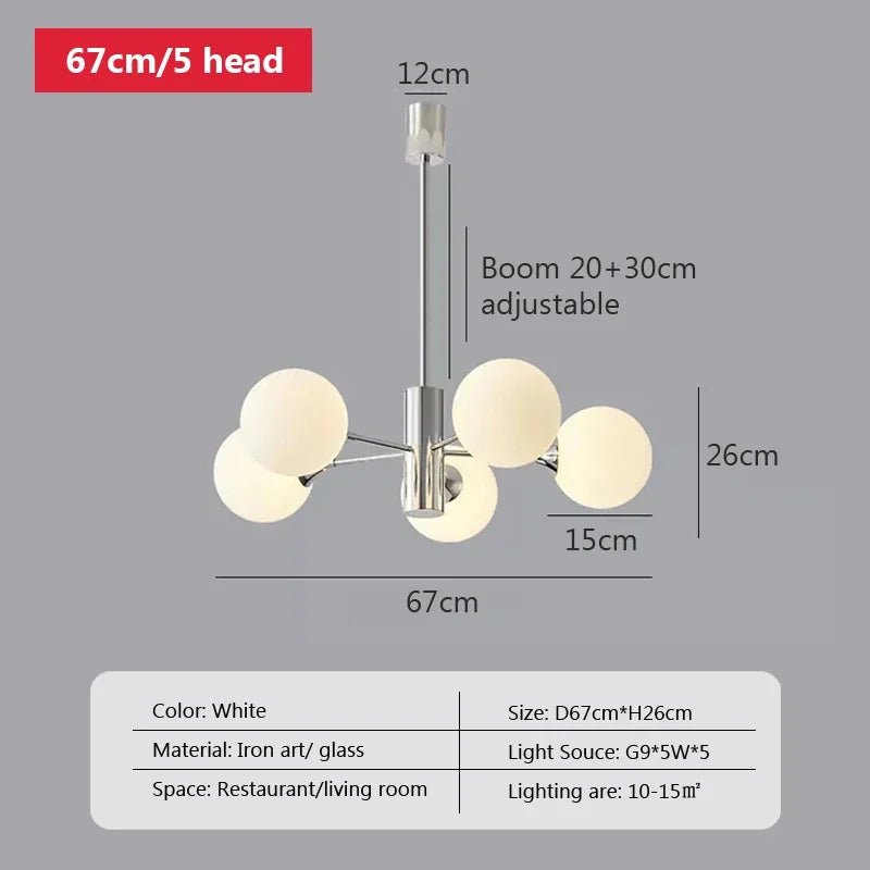 Afralia™ White Glass Ball LED Chandelier for Bedroom and Dining Room