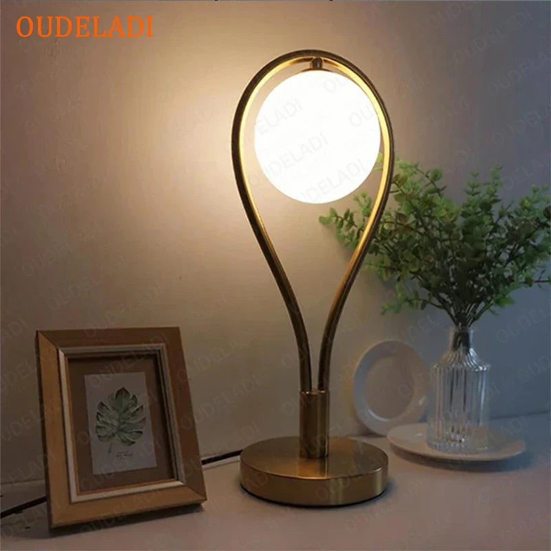 Afralia™ Nordic Glass Ball Brass Table Lamp | Modern Bedroom Living Room Decor
