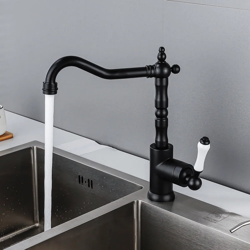 Afralia™ Black Antique Kitchen Faucet Single Lever Mixer Tap Hot Cold Water Chrome