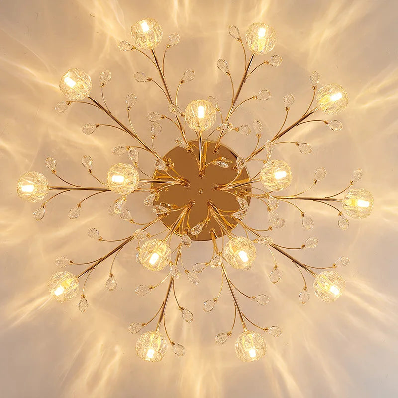 Afralia™ Crystal Flower Ceiling Lamp LED Chandelier for Bedroom Living Room Branch Decor