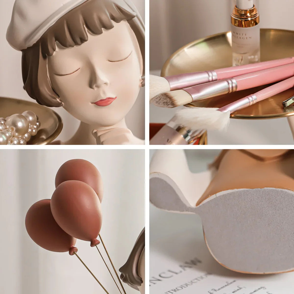 Afralia™ Balloon Girl Bust Vase and Tray Set - Modern Resin Sculptures for Living Room Decor