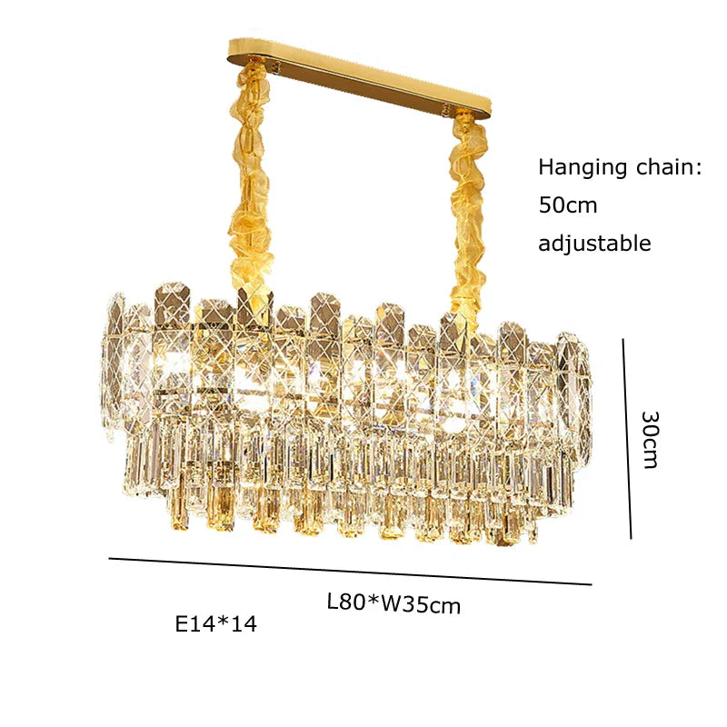 Afralia™ Gold Lustre Chandelier LED Crystal Light Fixture - Postmodern Luxury Hanging Lamp