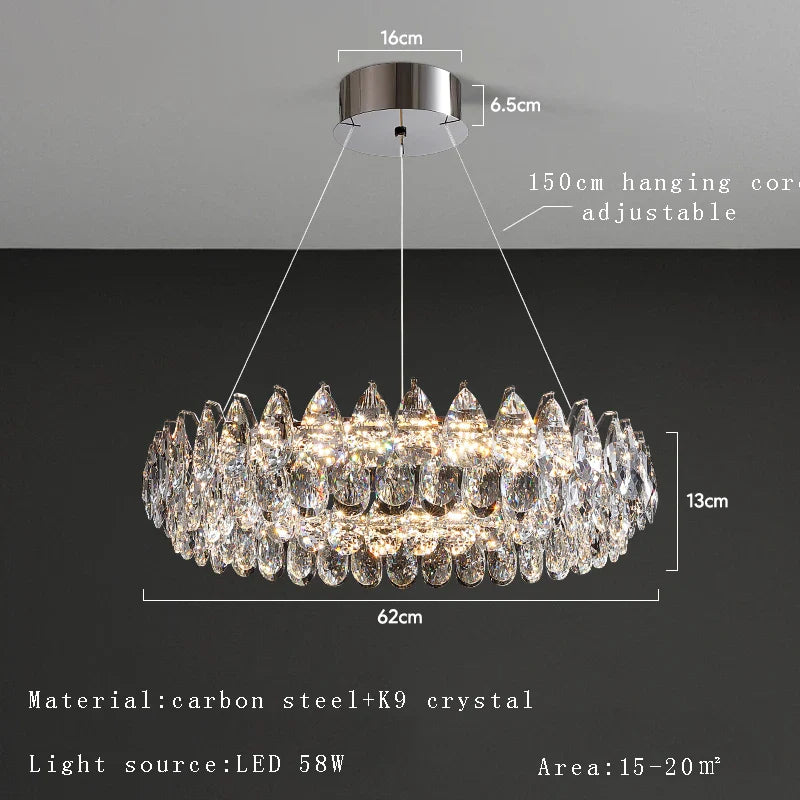 Afralia™ Silver Crystal Stainless Steel Ceiling Pendant Lights for Bedroom - Luxury Hanglamp