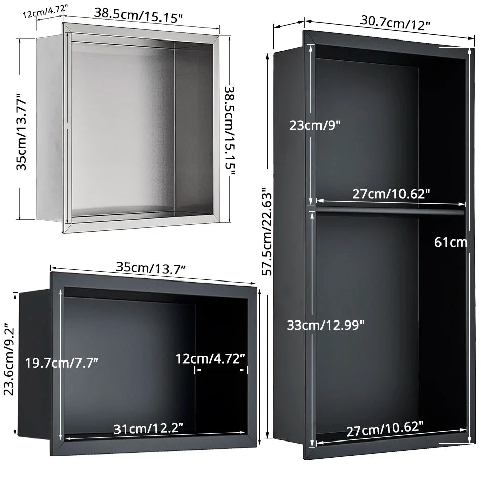 Afralia™ Stainless Steel Wall Niche, Black/Nickel Shower Embedded Shelf