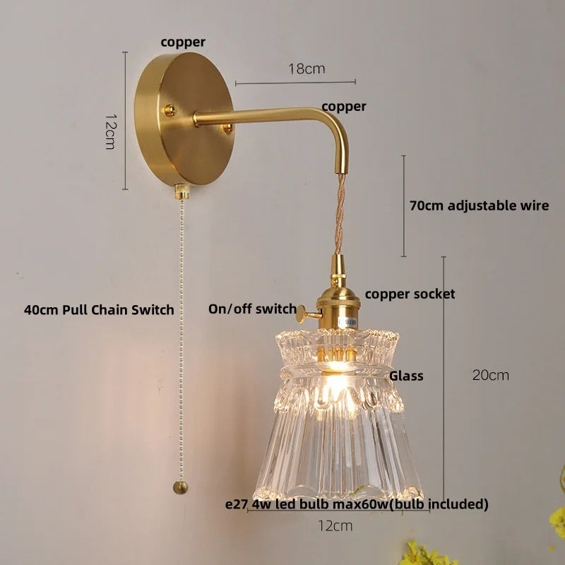 Afralia™ Clear Glass LED Wall Light with Pull Chain Switch for Modern Decor