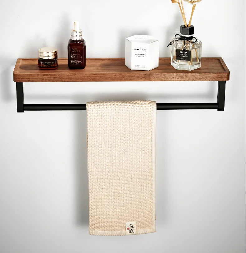 Afralia™ Walnut Wall Rack Storage Shelf for Bathroom and Home Organization