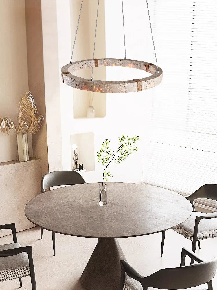 Afralia™ Round Linear Stone Chandelier - Trendy Home Lighting for Dinning Room & Living Room