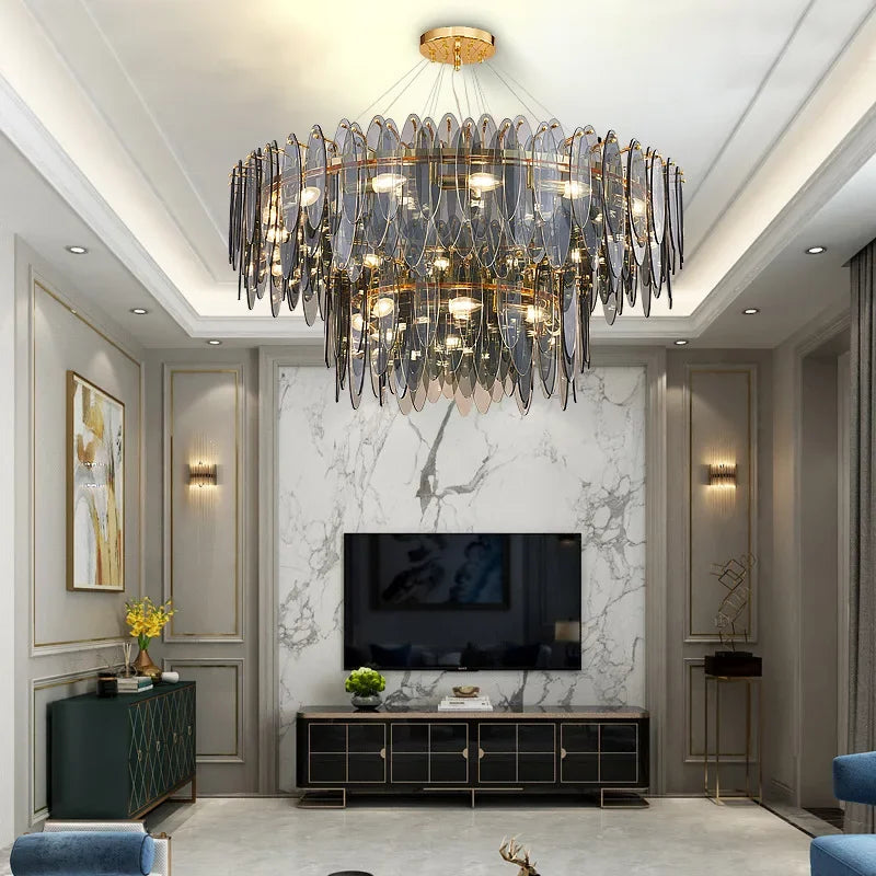 Afralia™ Gold LED Glass Chandelier for Dinning Living Room Bedroom_main keyword: Pendant Lamps