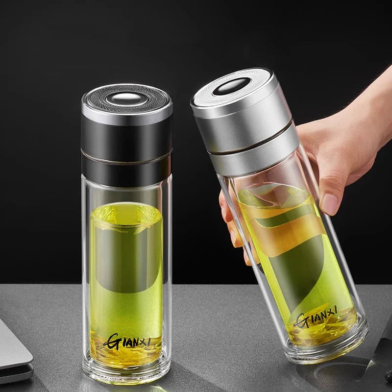 Afralia™ Insulated Glass Cup: Large Capacity, One-Click Open Lid, Heat-Resistant Double-Layer