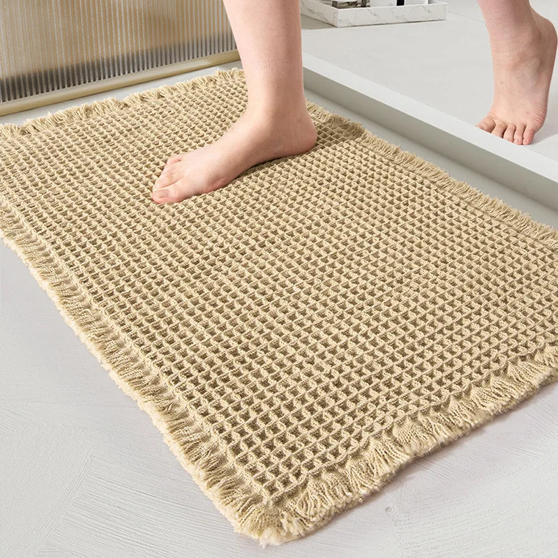 Afralia™ Soft Microfiber Waffle Bath Mat with Tassels, Anti-Slip, Absorbent Rug