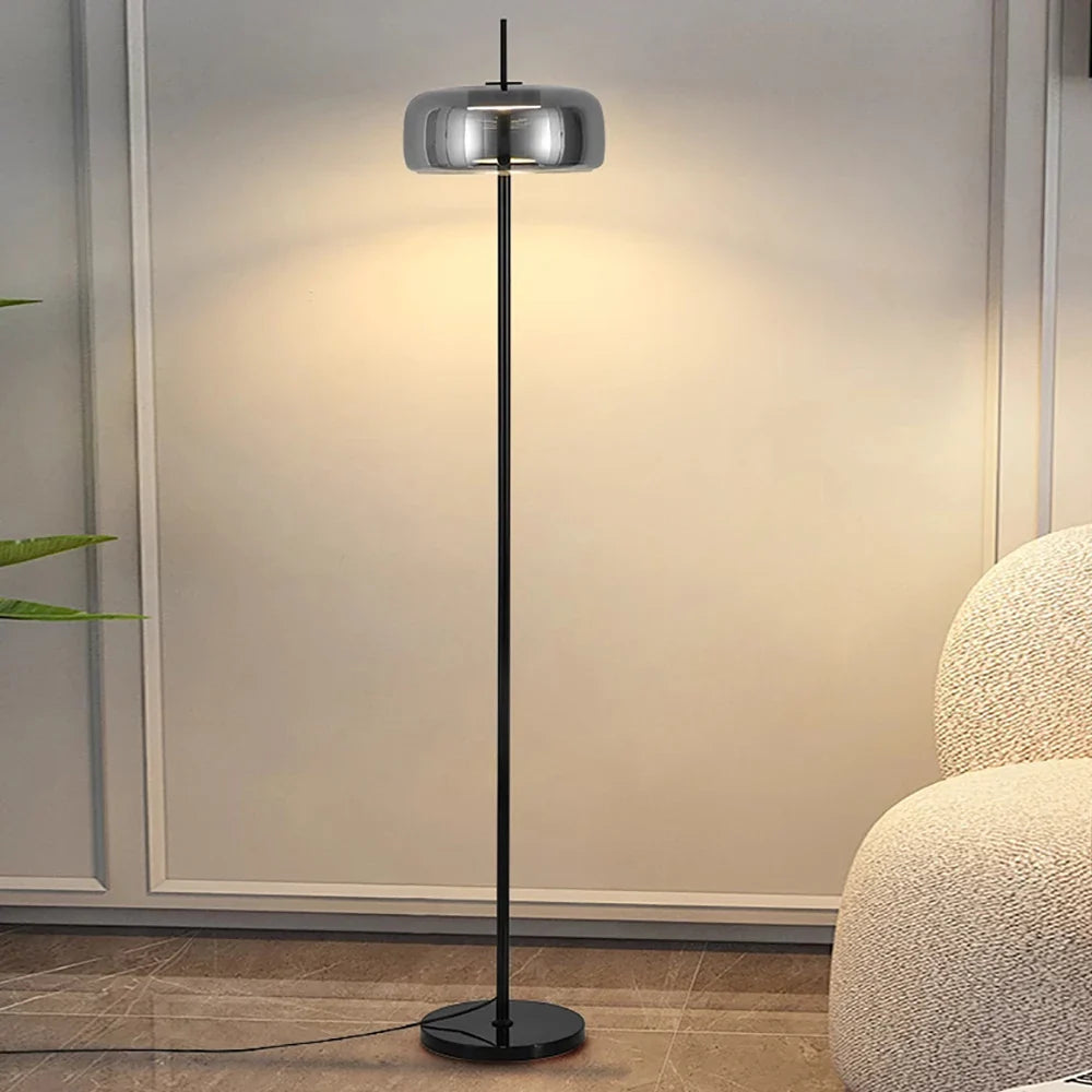 Afralia™ Gray Glass Floor Lamp: Italian Design Minimalist Standing Lighting for Living Room