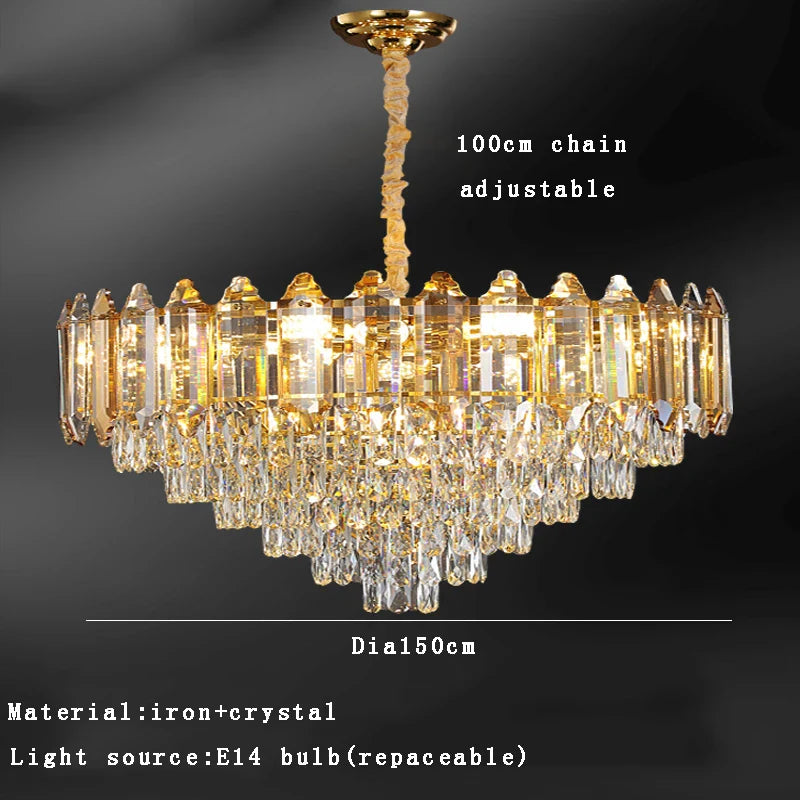 Afralia™ Gold Amber Crystal Chandelier Lights Modern Room Decor Hanging Lamp