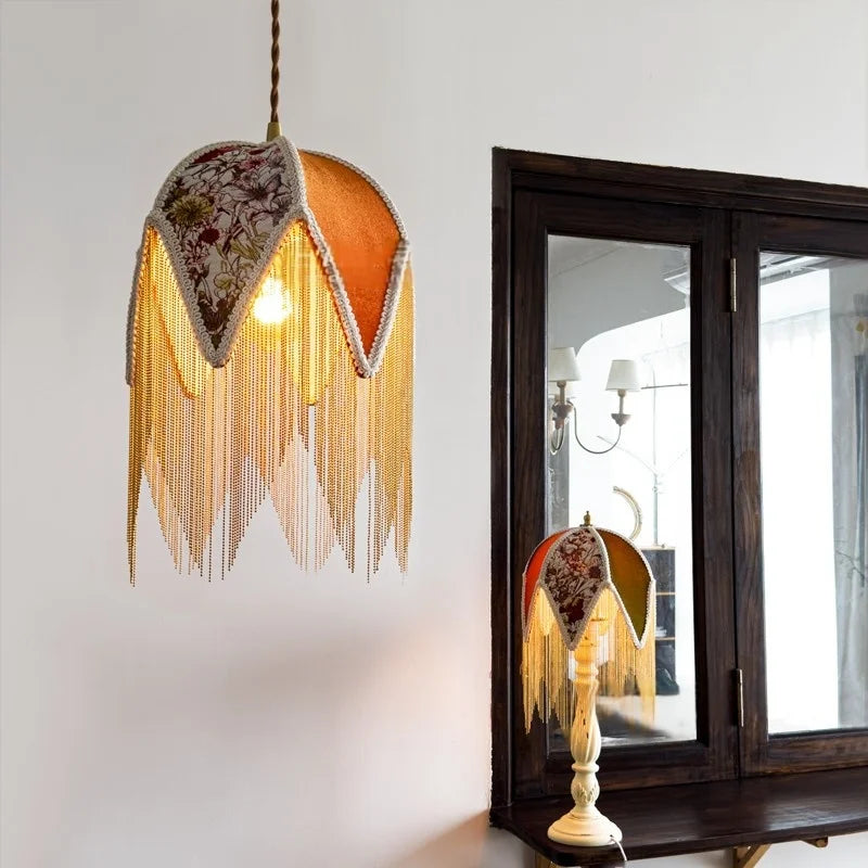 Afralia™ Tassel Cloth LED Pendant Light for Bedroom, Kitchen, Living, Dining Room, Cafe, Loft, Bar