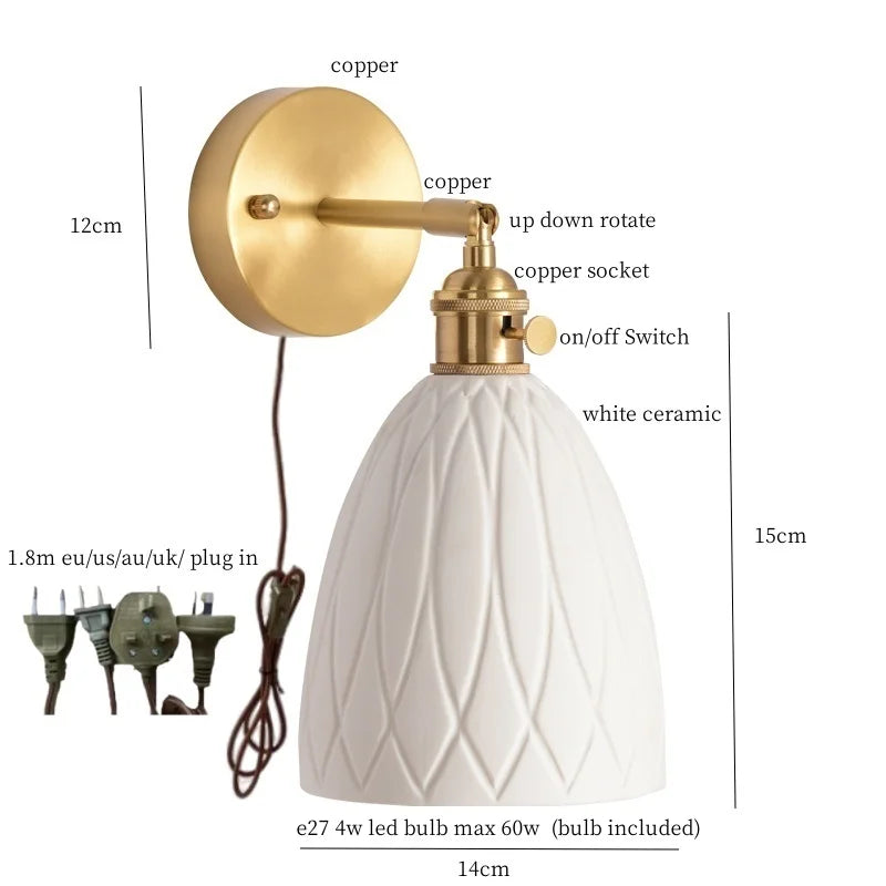 Afralia™ Nordic Ceramic LED Wall Sconce | Brass Wall Light Fixture for Living Room Bedroom