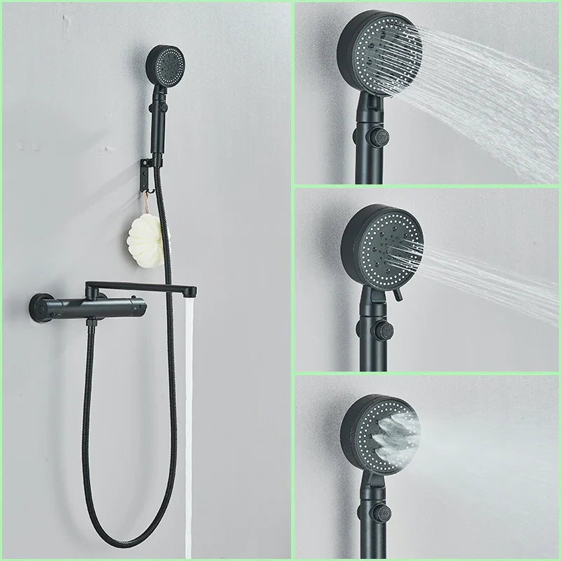 Afralia™ Thermostatic Bathtub Faucet Set with Wall Handheld Shower and Rotating Spout