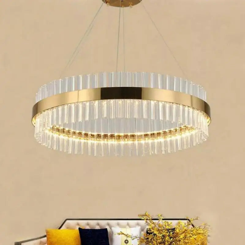 Afralia™ LED Crystal Pendant Light: Modern Nordic Round Chandelier with Dimmable Gold Finish