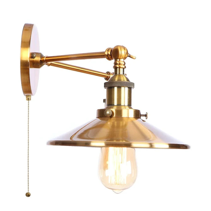 Afralia™ Vintage Gold Industrial Wall Lights with Pull Chain Switch and 2 Heads