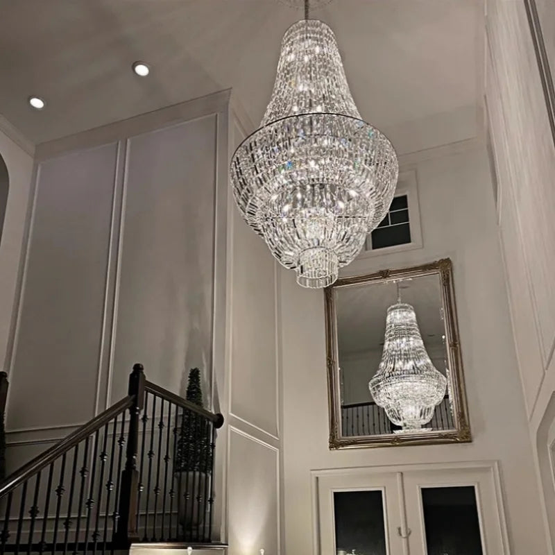 Afralia™ Modern Loft Duplex Villa Living Room Crystal Chandelier Staircase Chandelier Lamps