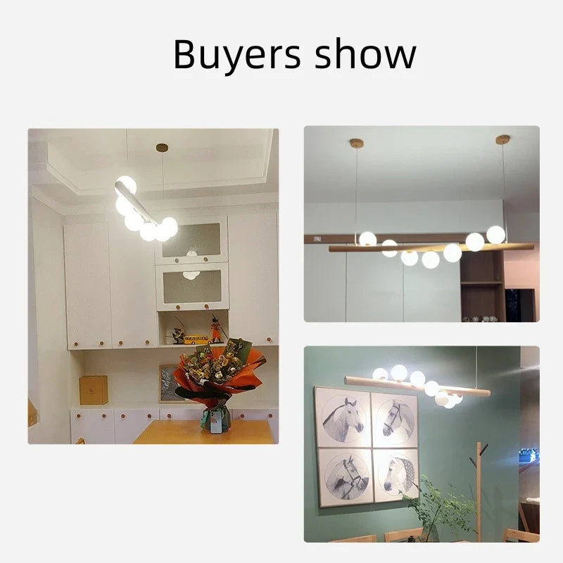 Afralia™ Milk White Glass Balls Pendant Chandelier for Dining Table Kitchen Island LED Lighting