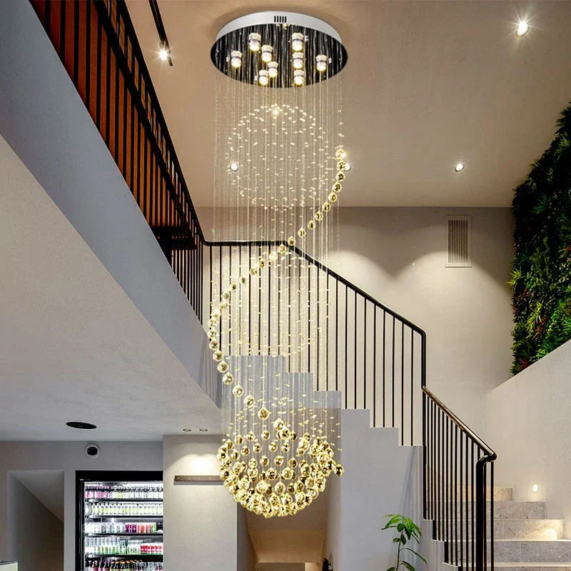 Afralia™ Modern Crystal Chandelier: Large LED Staircase Ball Lustre Light for Living Room & Lobby