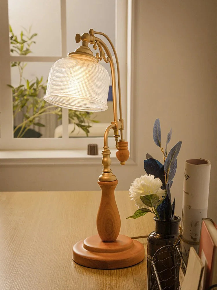 Afralia™ Vintage Glass Table Lamp LED E27 Wood Base Classic Design Home Decor