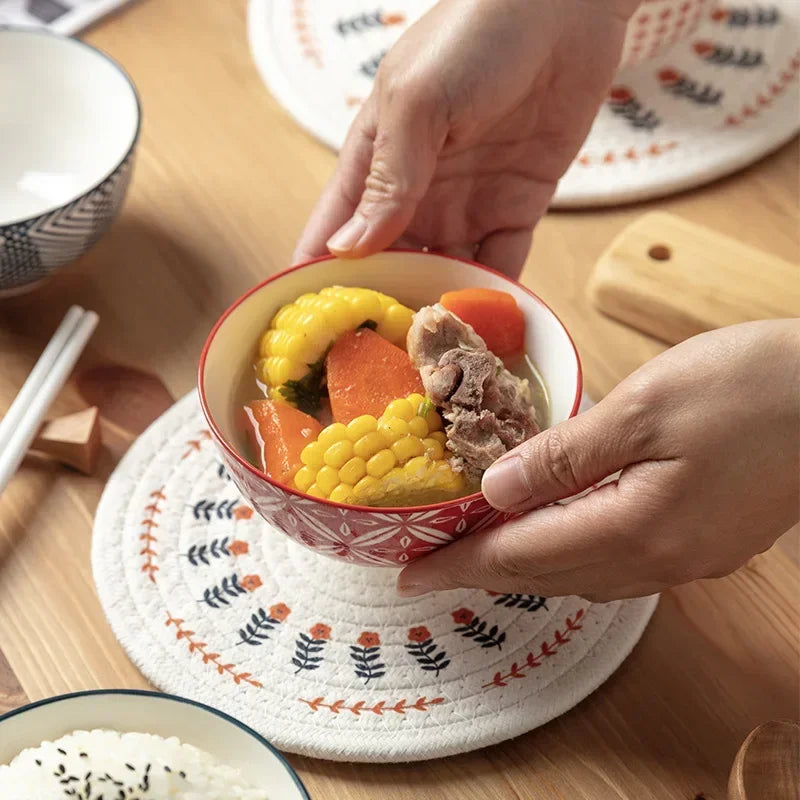 Afralia™ Ceramic Soup Bowl Set - Retro Design Small Rice Bowls for Home Dining