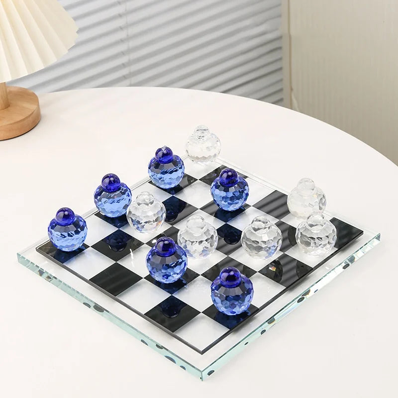 Afralia™ Geometric Glass Chess Set Table Ornament - Home Decor Figurines