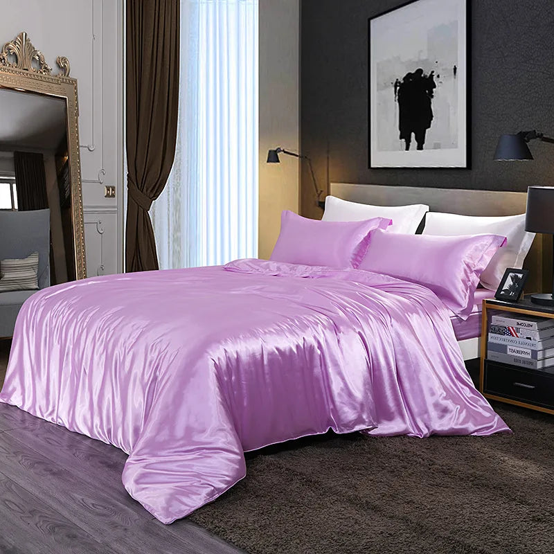 Afralia™ Solid Color Mulberry Silk Bedding Set: Smooth & Cooling Duvet Kit