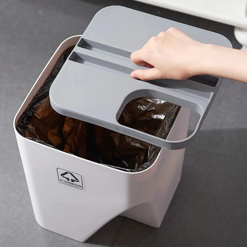 Afralia Stackable Trash Can with Lid Kitchen Waste Bin Bathroom Plastic Paper Basket