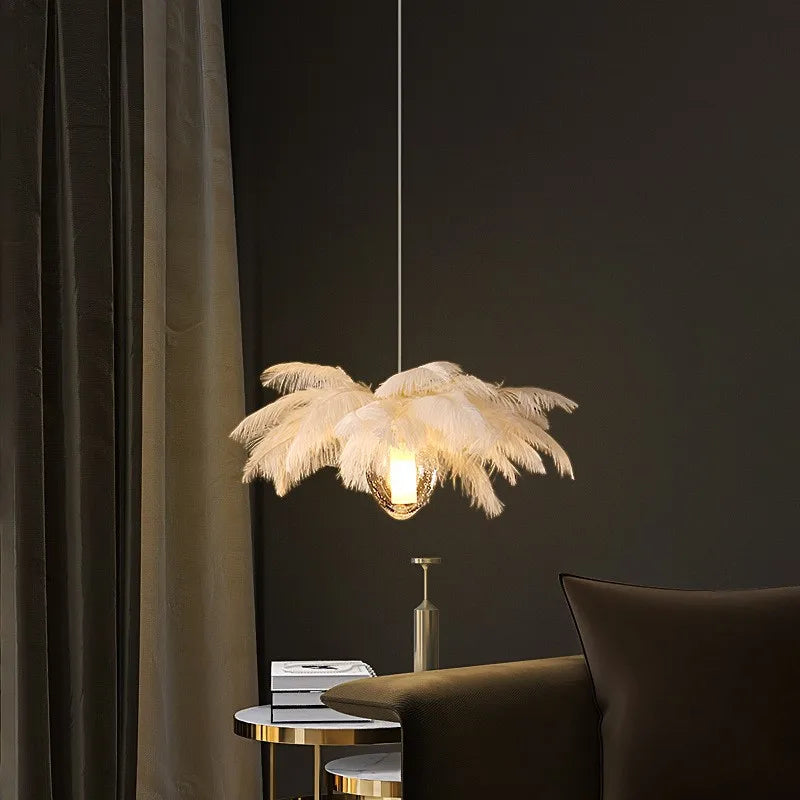 Afralia™ Ostrich Feather Glass Chandelier Lighting for Modern Staircase and Home Decor