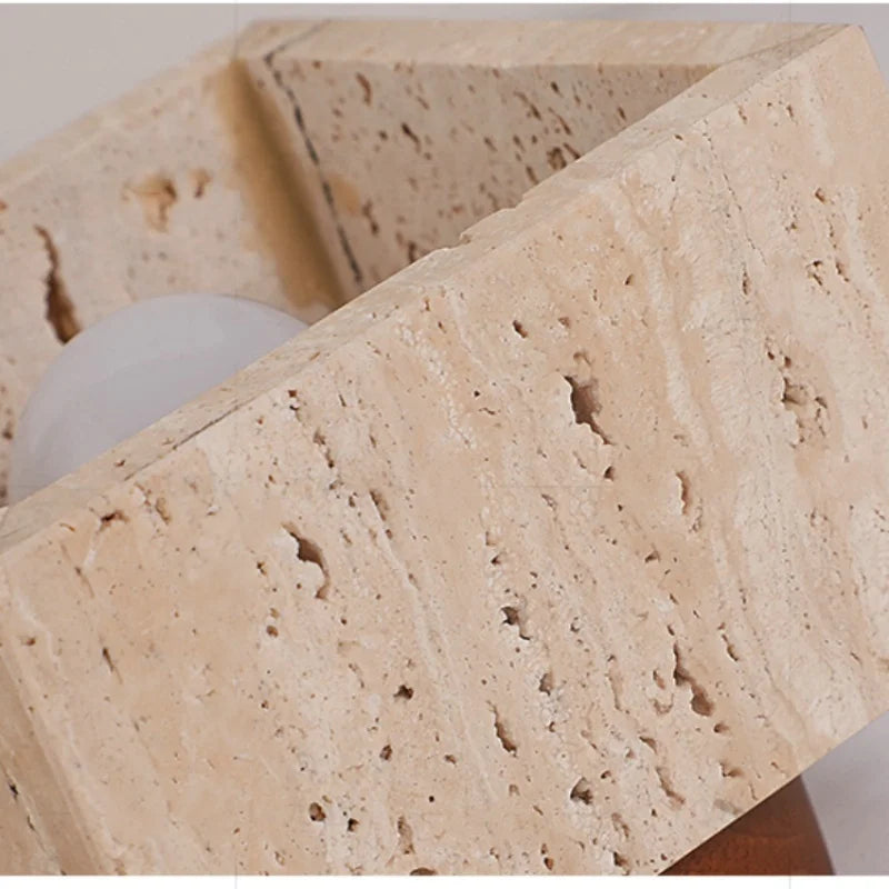 Afralia™ Yellow Travertine LED Ceiling Lamp Wood Canopy Nordic Modern Light Fixture