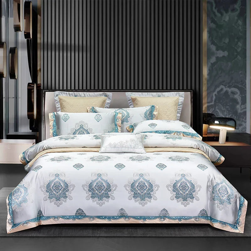 Afralia™ Luxe Purple European Jacquard Cotton Bedding Set: Duvet Cover, Sheet, Pillowcase