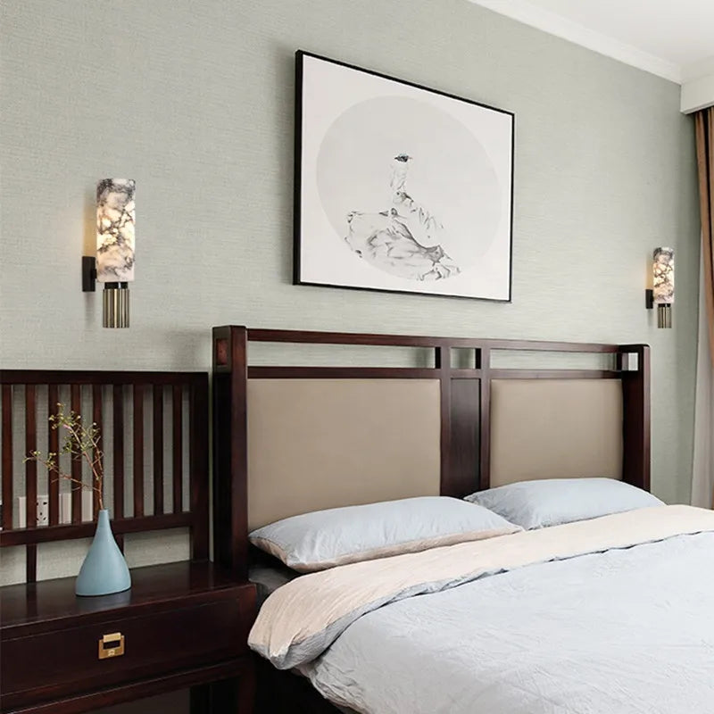 Afralia™ Modern Marble Bracket Wall Lamp Full Copper Luxury LED Wall Light