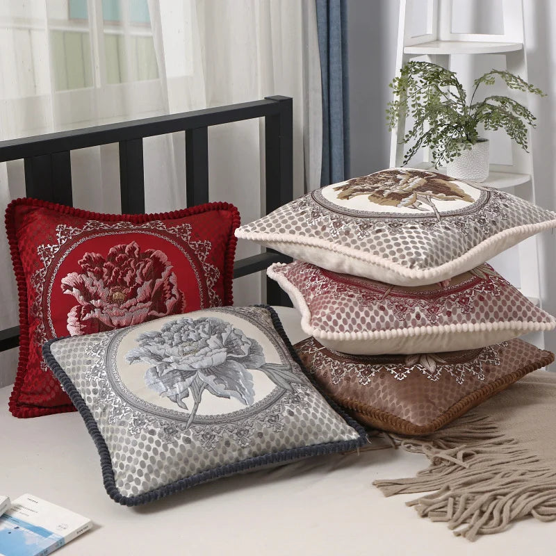 Afralia™ Floral Jacquard Pouf Cushion Cover, 48*48, Plush Sofa, Bedroom Pillow Case
