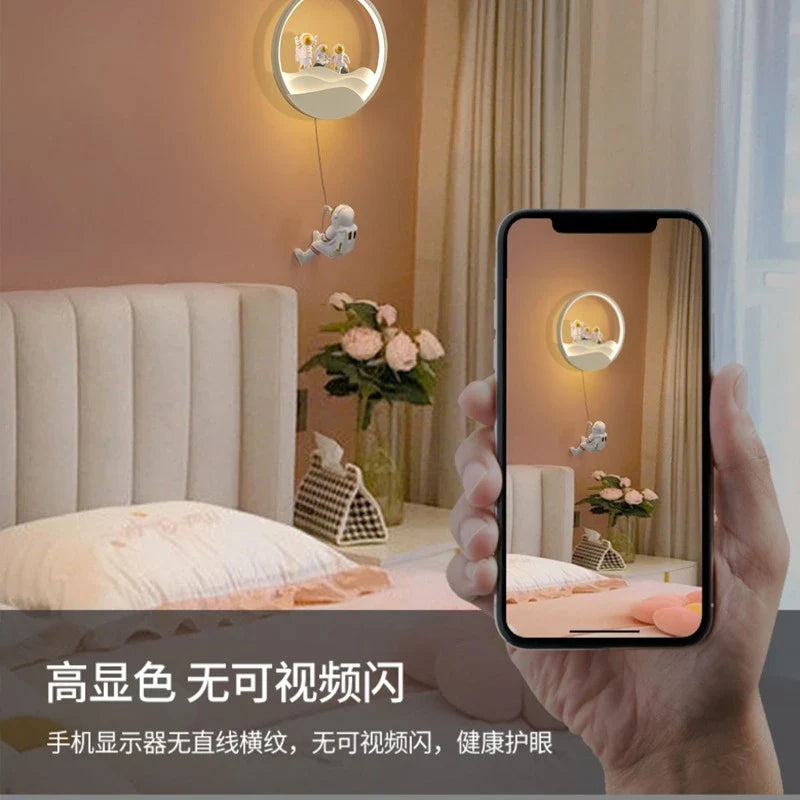 Afralia™ Astronaut Moon LED Wall Lamp for Children's Room, Living Room, Bedroom, and Corridor