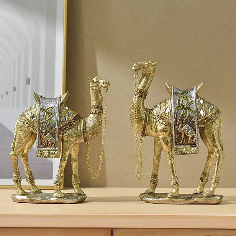 Afralia™ Golden Camel Resin Feng Shui Sculpture for Home & Office Decor